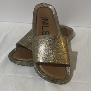 Melissa MLSA Women's Gold Glitter Jelly Beach Slides Size 8